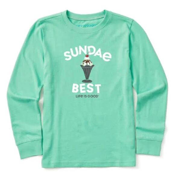 Life Is Good Kids Unisex Green Ice Cream Sundae Best Long Sleeve Tee XXL - Picture 1 of 6